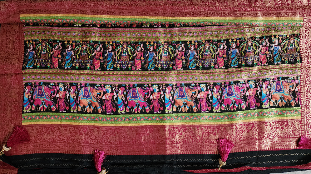 Sequin worked khaddi silk saree