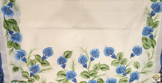 Hand Painted Saree with Blue Floral Design Saree
