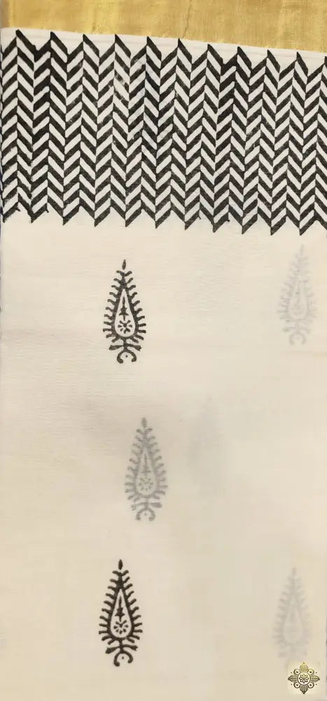 Off-White Natural Dye Cotton With Golden Border Saree