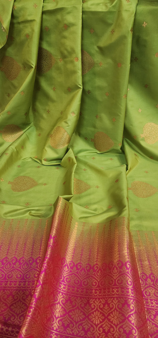 Green and pink semi silk saree
