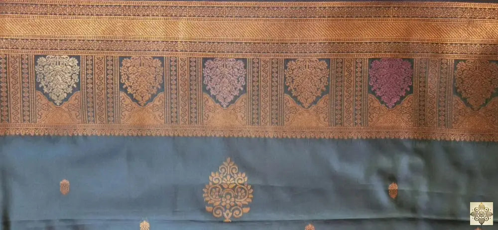 Blue Kanchipuram Silk With Temple Border Saree
