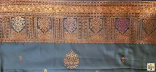 Blue Kanchipuram Silk With Temple Border Saree