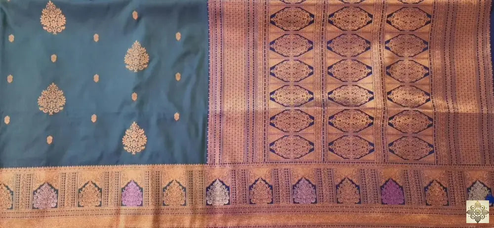 Blue Kanchipuram Silk With Temple Border Saree