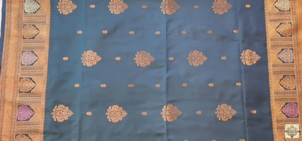 Blue Kanchipuram Silk With Temple Border Saree