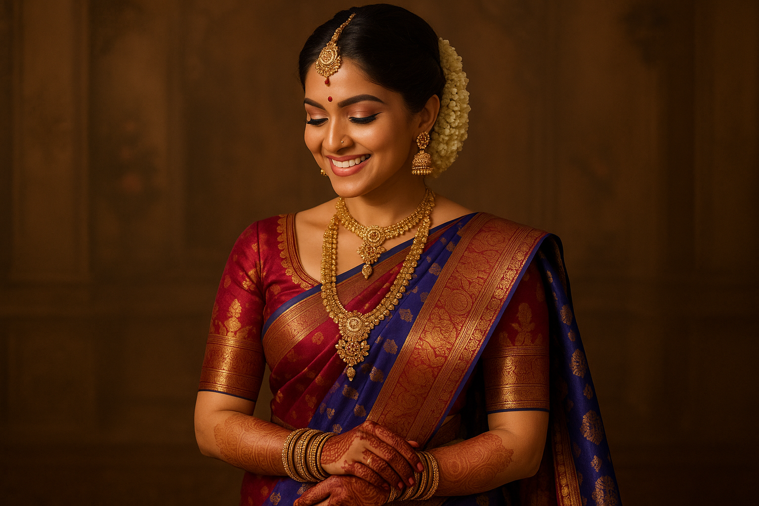 Generate a indian bride i beautiful silk saree , 