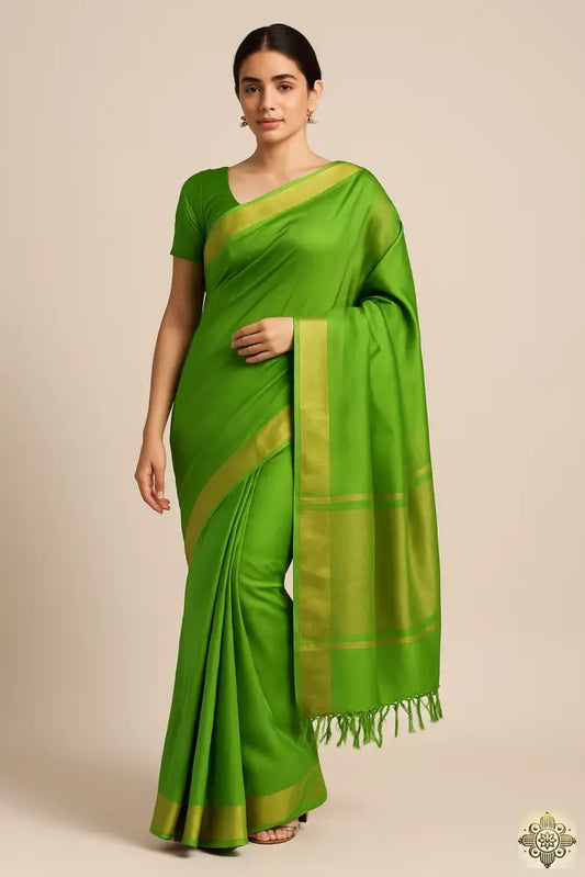 Green Cotton with Temple Border Saree