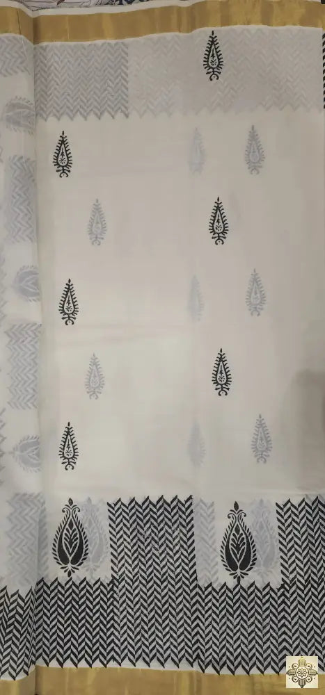 Off-White Natural Dye Cotton With Golden Border Saree