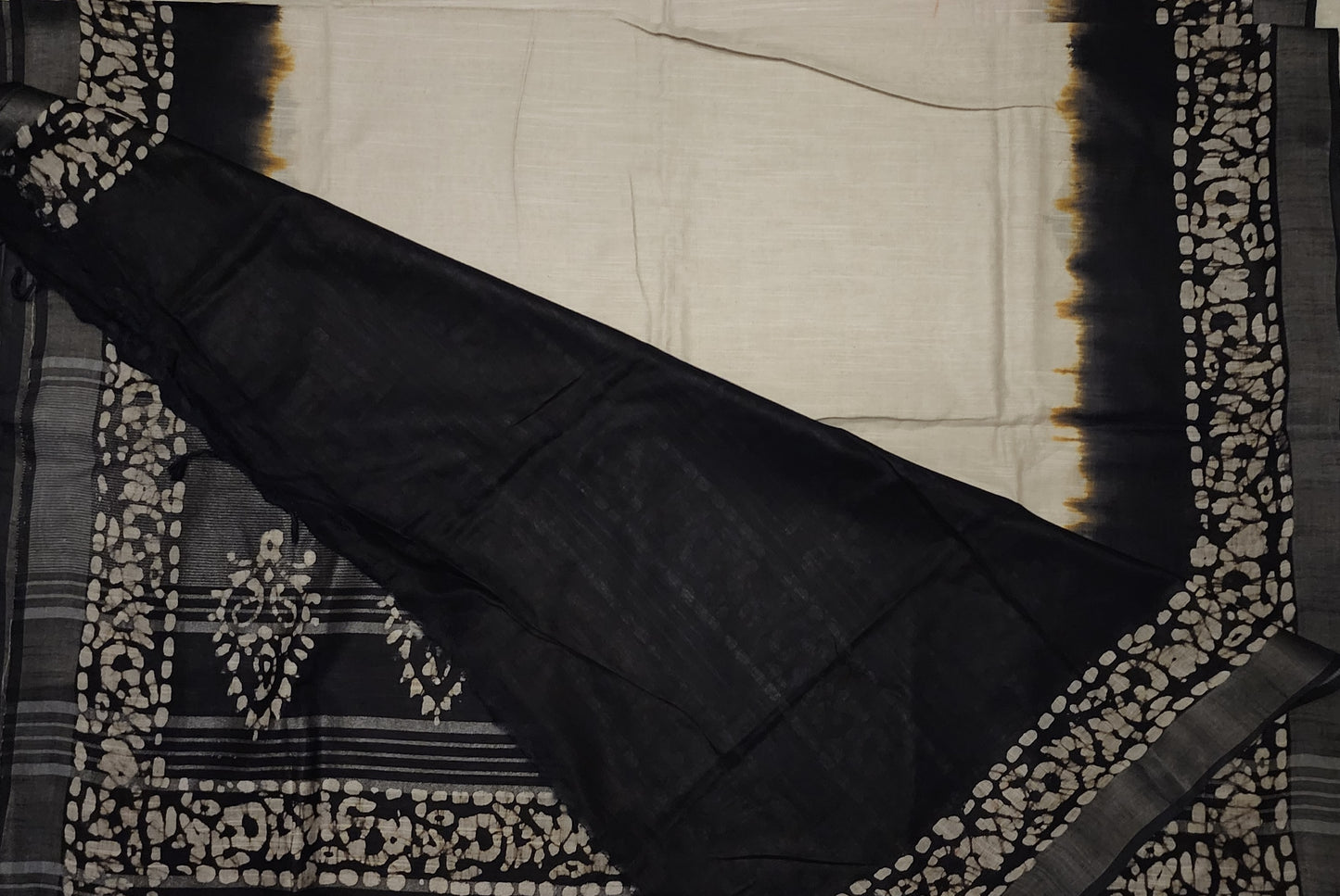 Linen black and white saree