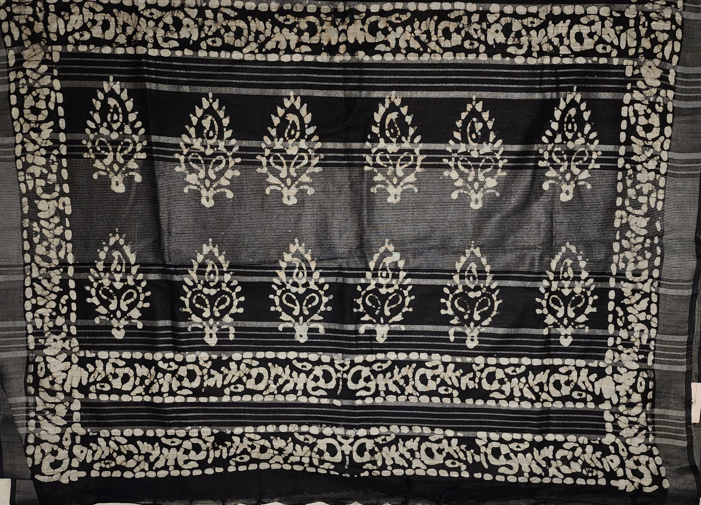 Linen black and white saree