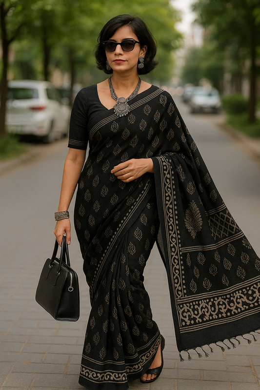 Linen Black saree