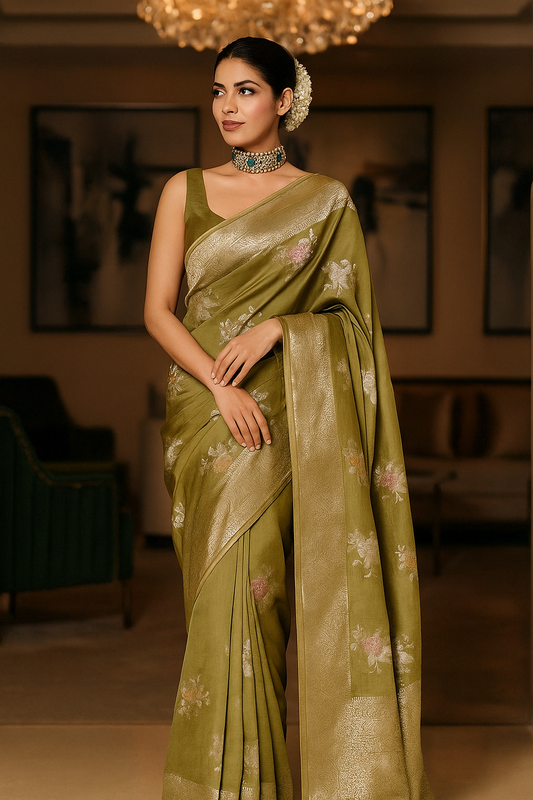 Green Munga silk-Floral